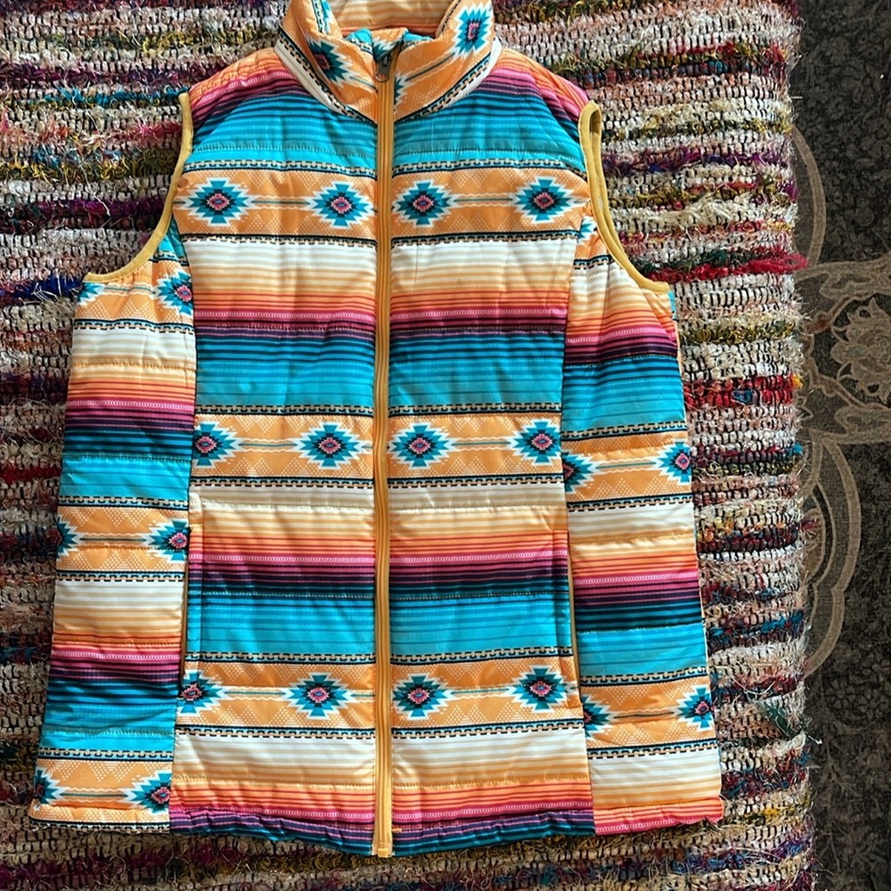 Cheek’s Colorful Sleeveless Vest with Aztec Pattern